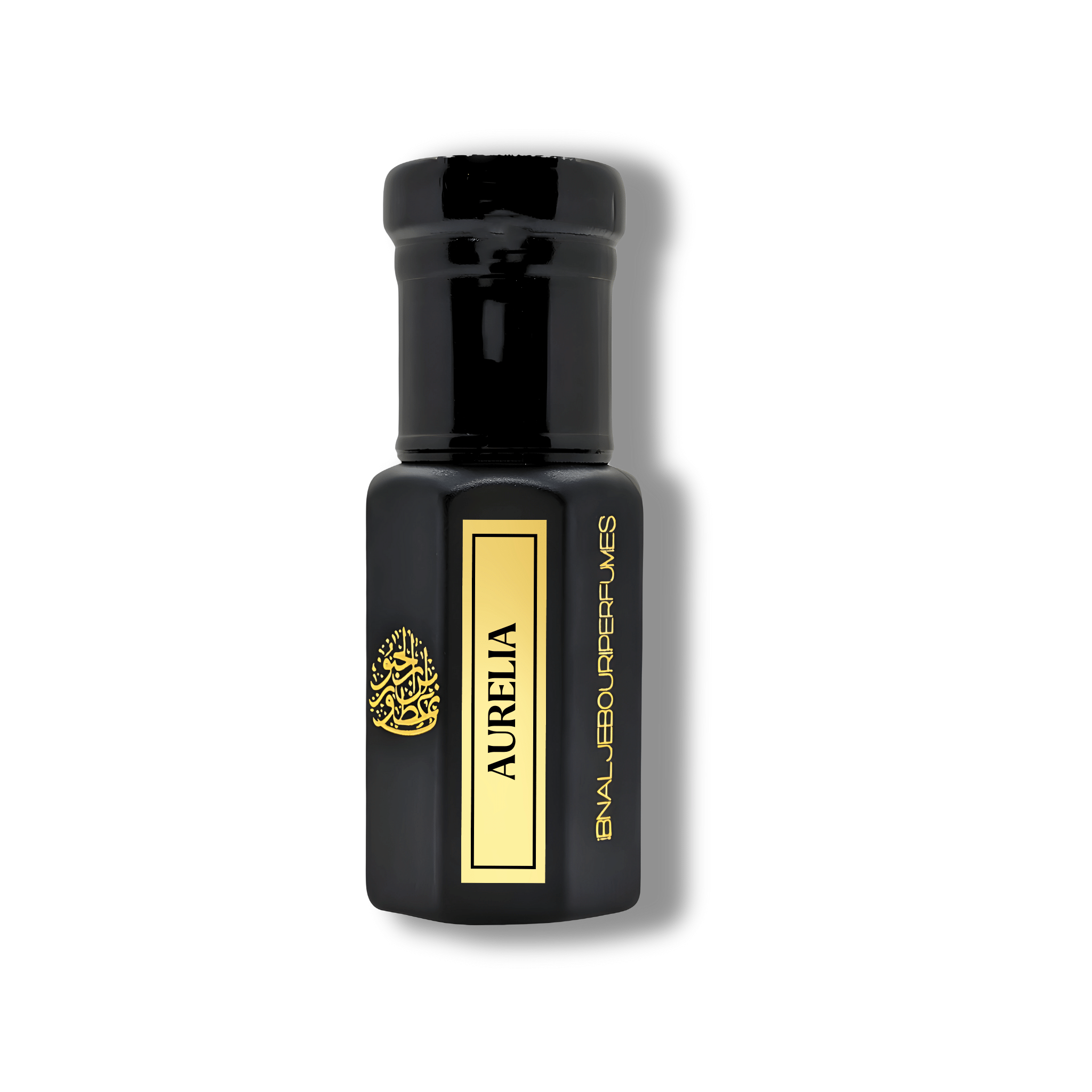 Aurelia Oriental Gourmand perfume oil in a 12ml glass bottle, featuring cherry, vanilla, and amber notes.