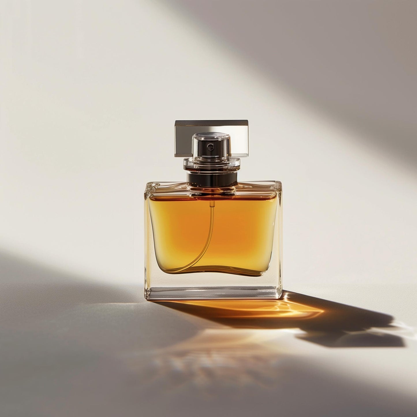 Amber glass perfume bottle with a silver cap and elegant design by Ibn Al Jebouri Perfumes.