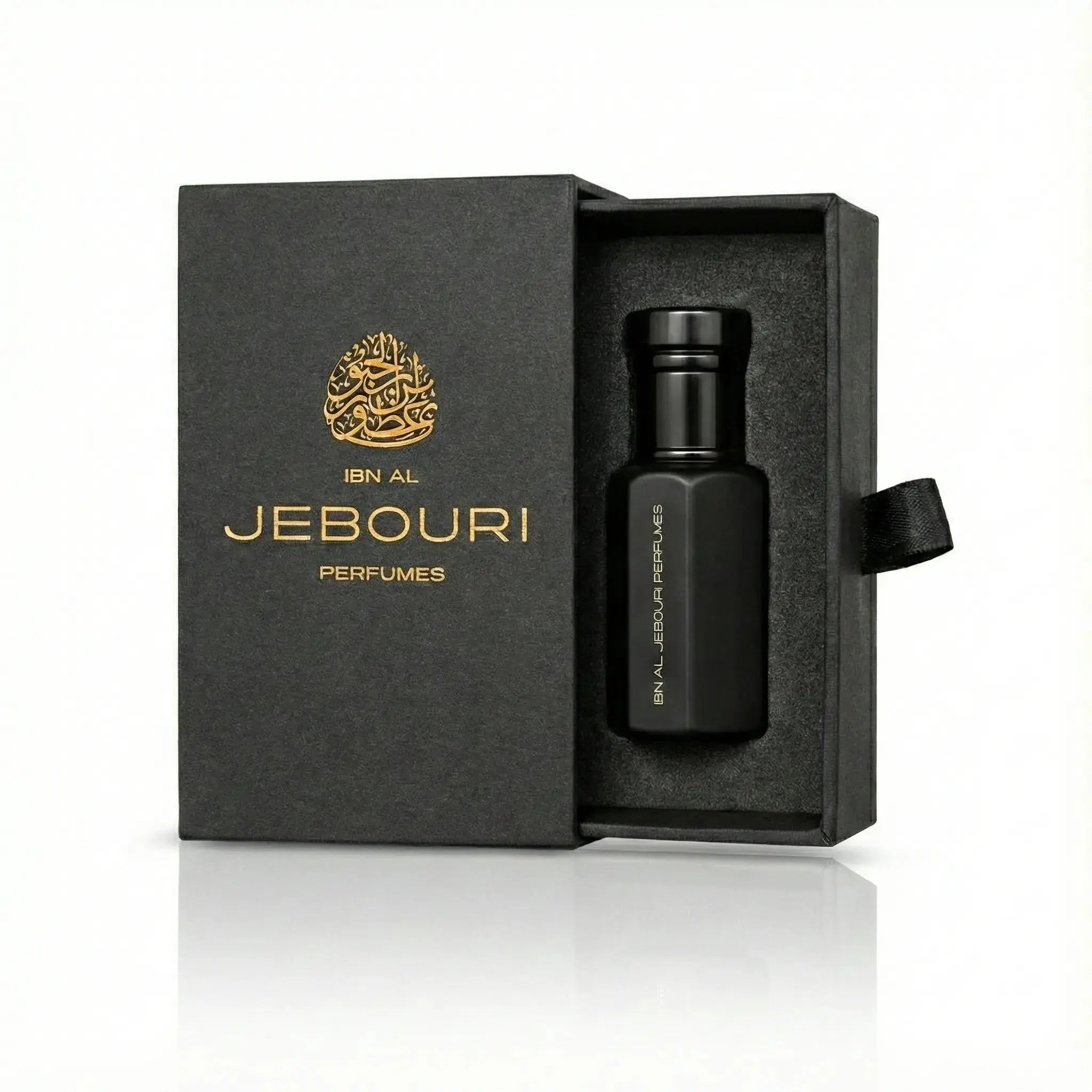 Ibn Al Jebouri Perfumes Oud Malaki boxed perfume oil presentation left profile