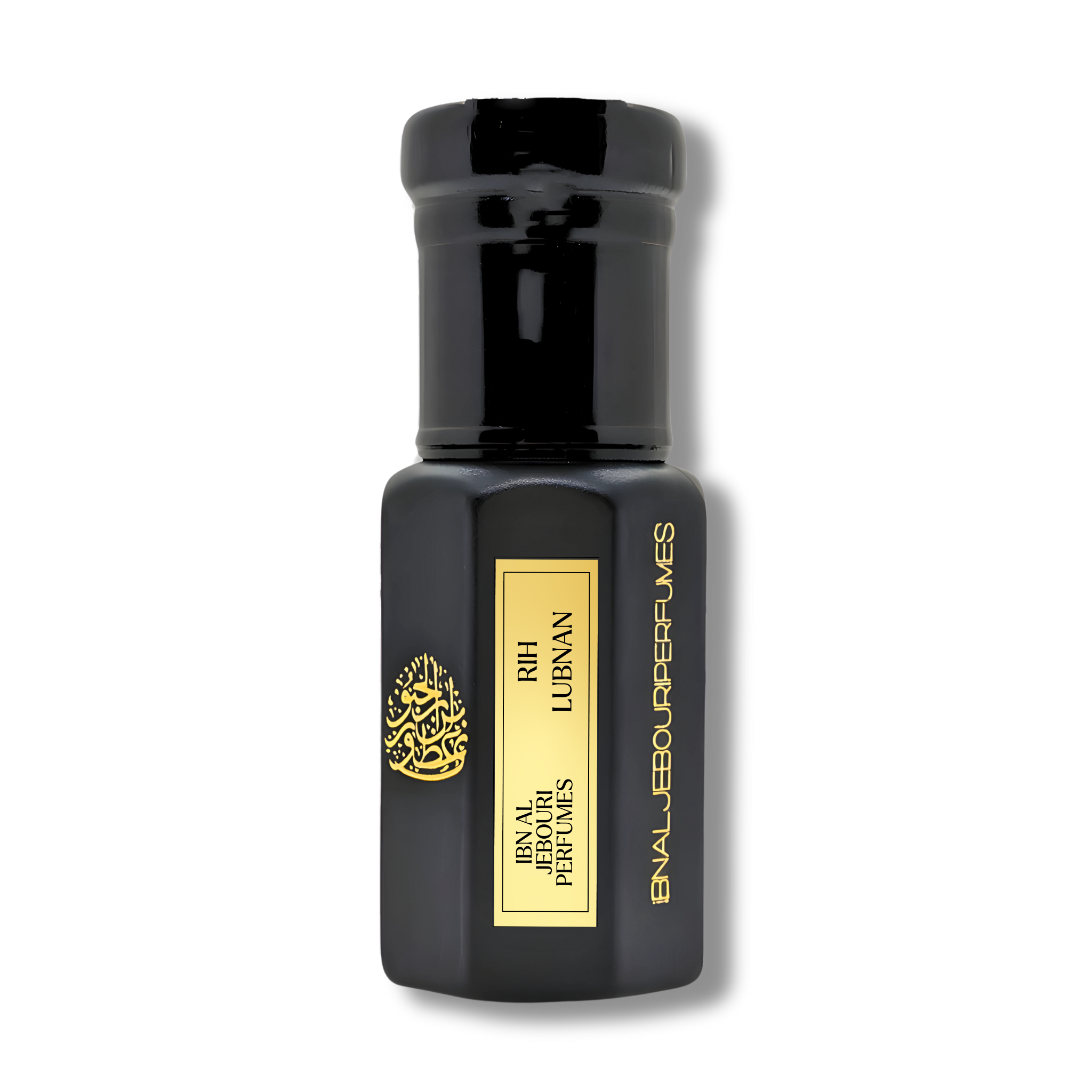 Rih Lubnan perfume oil by Ibn Al Jebouri, amber glass bottle, artisanal, alcohol-free, available in 1ml, 3ml, and 6ml sizes.